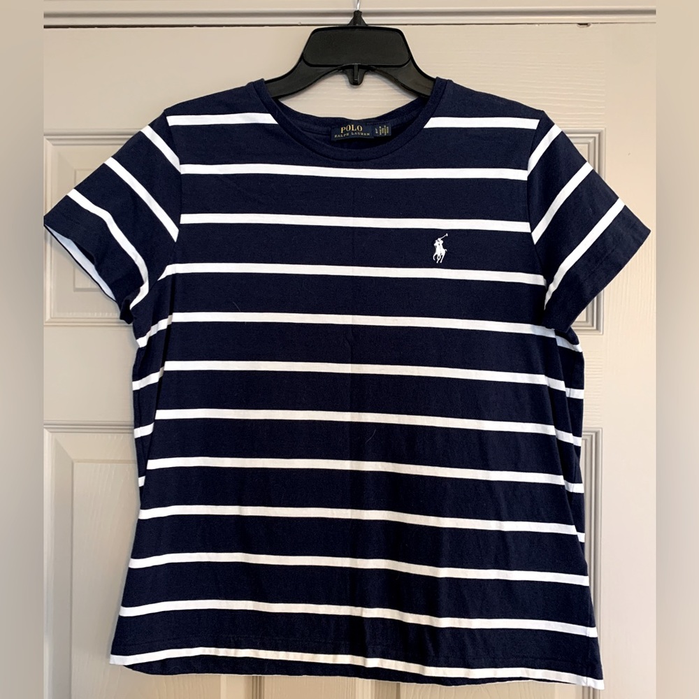 Polo Ralph Lauren striped Short Sleeve no collar Tee in Navy and White